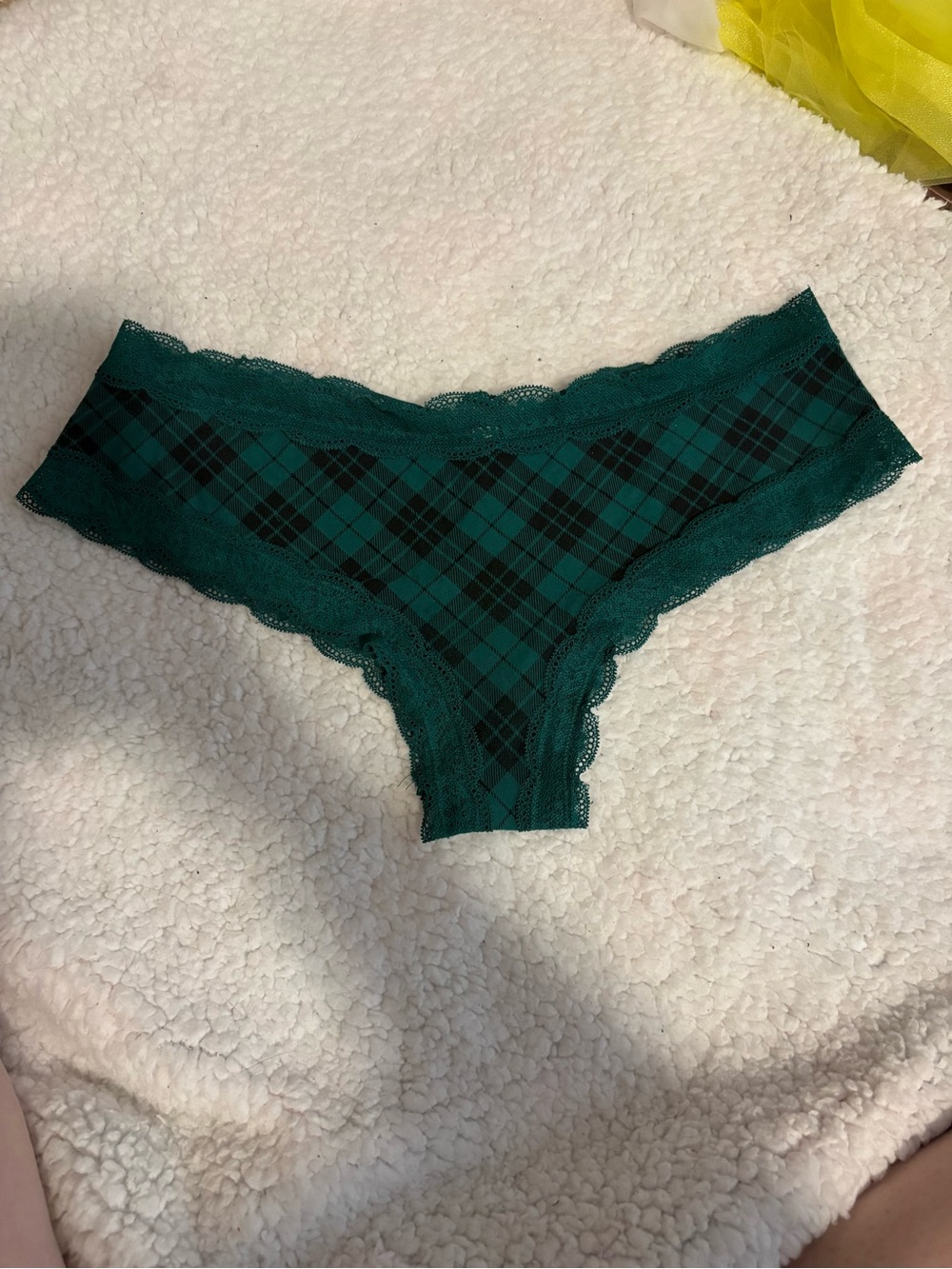 PINK Victoria's Secret Green Plaid Lace Bikini Panty